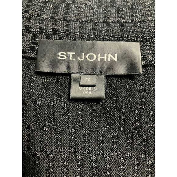 St. John Black Textured Knit Blazer Jacket Gold Buttons Size 14 USA - Picture 6 of 10
